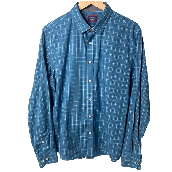 UNTUCKit Slim Fit Wrinkle Free Button Down Shirt Windowpane Plaid Blue Large - Picture 1 of 7